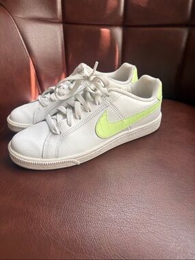 Nike White Sneakers with Lime Green Swoosh Accent